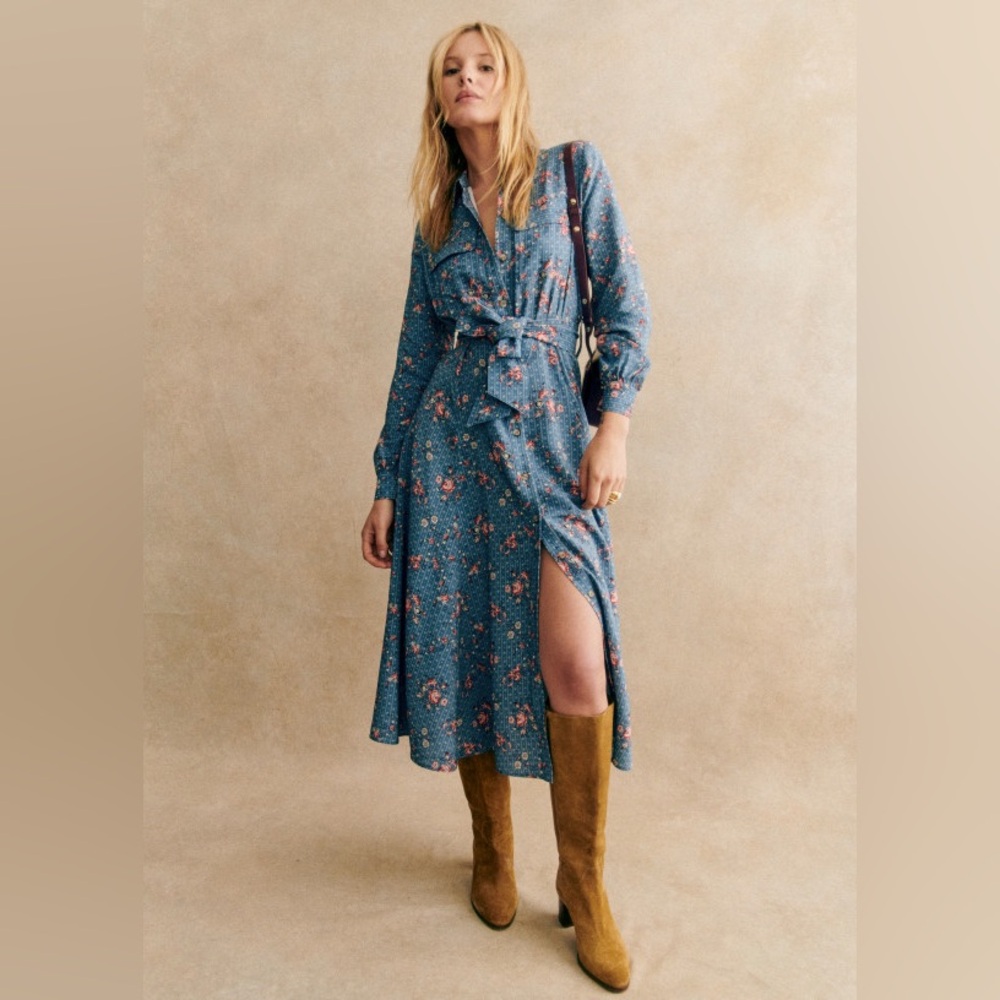 Sezane Blue Floral Dress